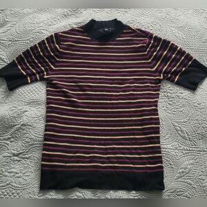 Cute Striped Black Short Sleeves Turtleneck